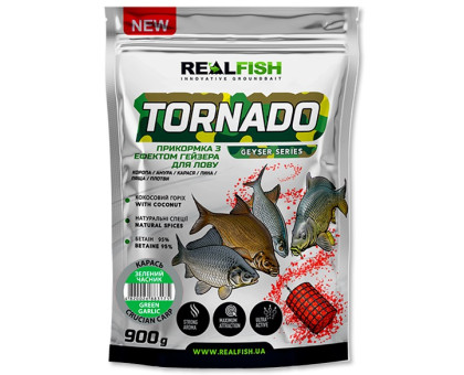 Прикормка REAL FISH Торнадо Карась (Зелений Часник) 0,9 кг.