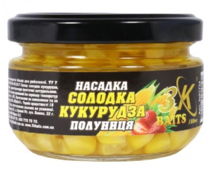 Насадка кукурудза 3К Baits "Солодка кукурудза PREMIUM" Полуниця скло 100мл