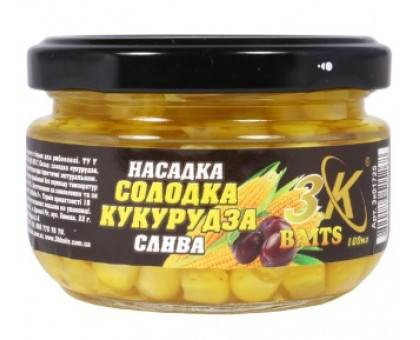 Насадка кукурудза 3К Baits "Солодка кукурудза PREMIUM" Слива скло 100мл