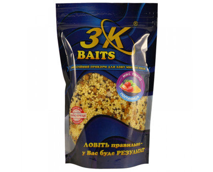 Наживка 3К Baits MIX Зерновий Пшоно (Полуниця) 500г.