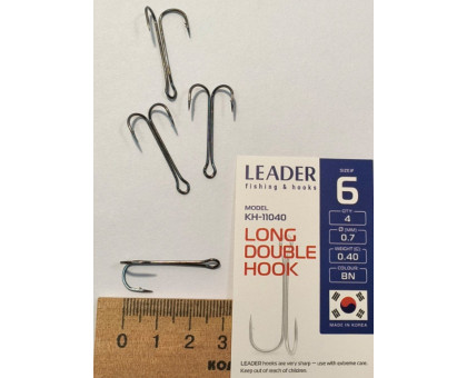 Гачок подвійний Leader LONG DOUBLE №6 (4шт\уп)