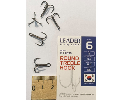 Гачок потрійний Leader ROUND TREBLE №6 (5шт\уп)