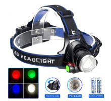 Фонарик на лоб PLD-V9-F-4XPE(RGB), 2x18650, ЗУ Type-C, zoom