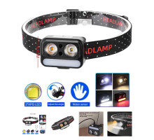 Фонарик на лоб XPG-2069 (White+Yellow)+5SMD(Red), Sensor, Li-Ion аккум,Type-C