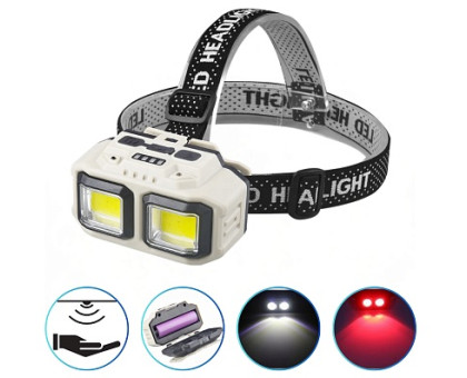Фонарик на лоб HX-816S (white+red) Motion sensor. Waterproof 1x18650, ЗУ Type-C, Box