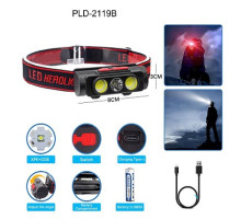 Фонарик на лоб PLD-2119B-XPE (white+red)1x18650, ЗУ Type-C