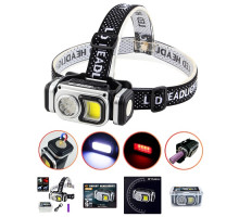 Фонарик на лоб HX-T60-5SMD+COB(White+Red), Waterproof, 1x18650