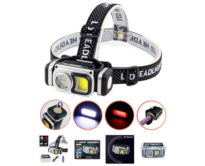 Фонарик на лоб HX-T60-5SMD+COB(White+Red), Waterproof, 1x18650
