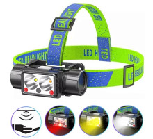 Фонарик на лоб LG-07-LM(WHITE)+LM(YELLOW)+SMD(RED), Motion Sensor, Li-Ion аккум.