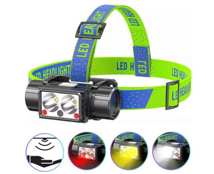 Фонарик на лоб LG-07-LM(WHITE)+LM(YELLOW)+SMD(RED), Motion Sensor, Li-Ion аккум.